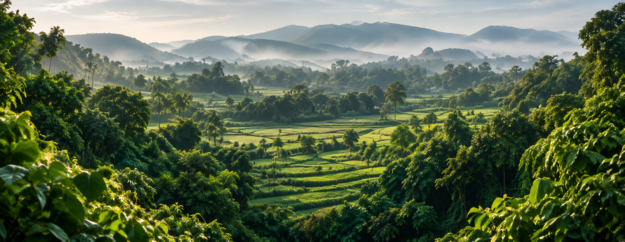 Rolling green farmland used for organic cultivation