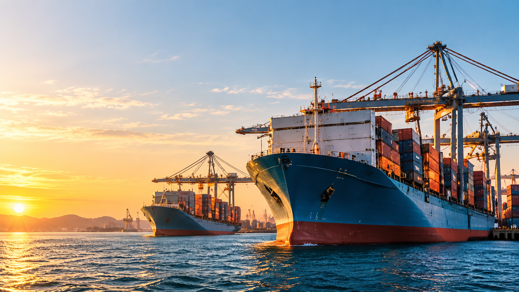 Cargo ships loaded for export at an Indian port