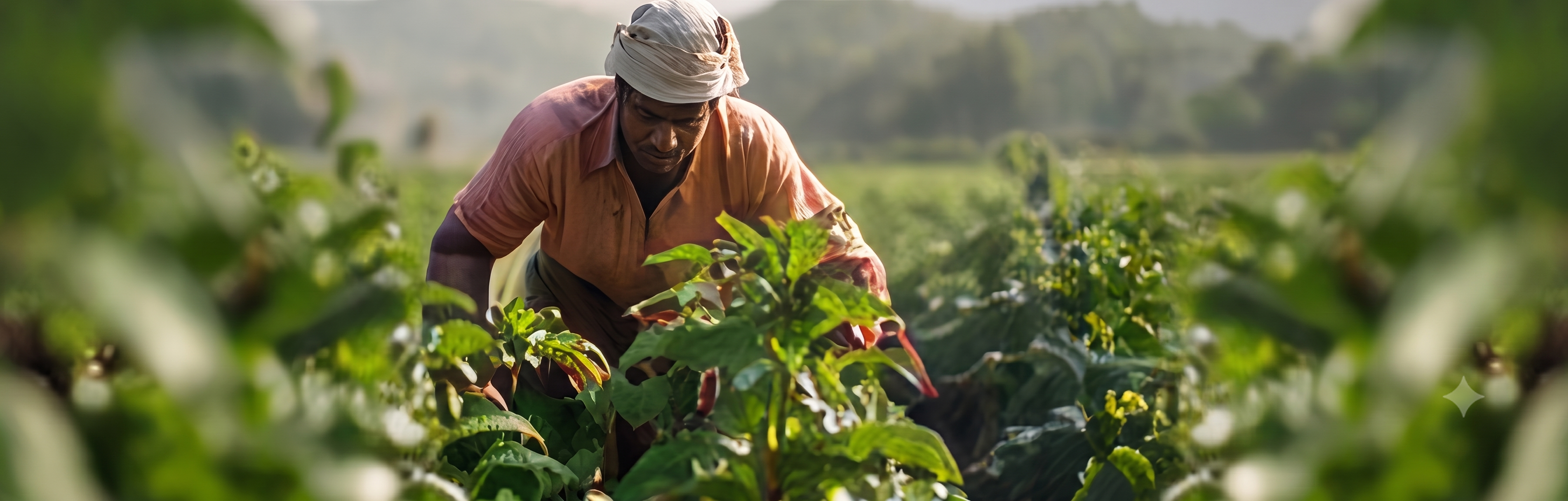 Farmer harvesting crops by hand in the field