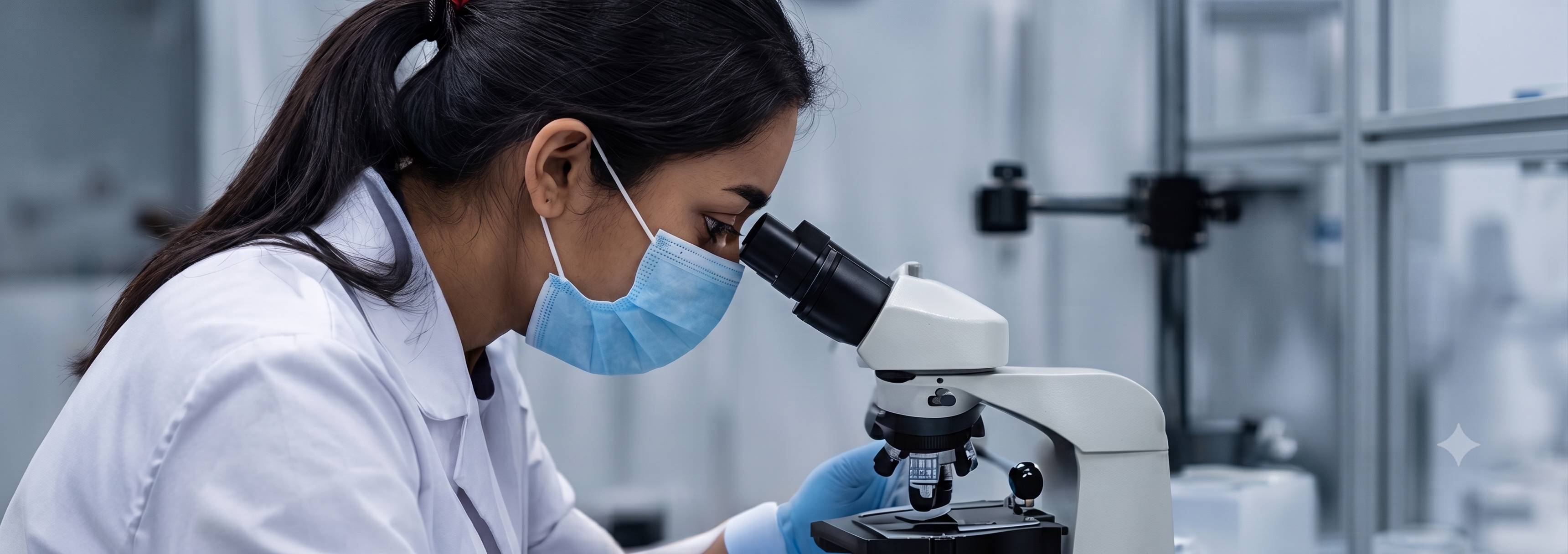Technician examining a sample under a microscope in a lab