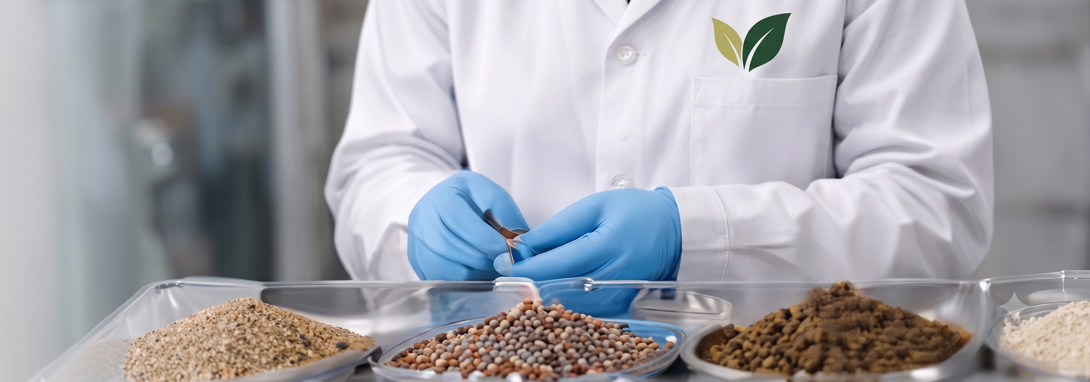 Quality inspector examining product samples in a lab coat